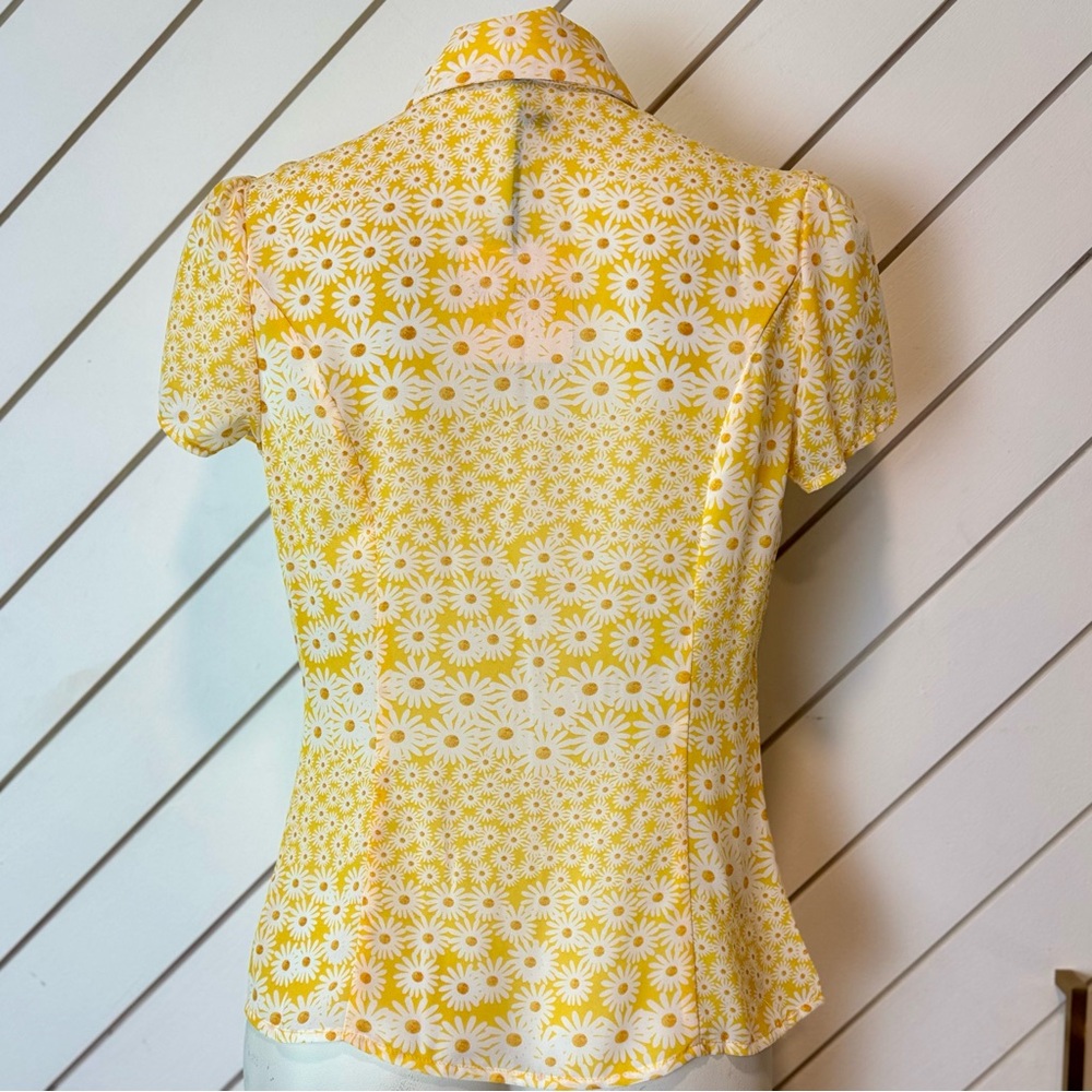 SMAK POLOUR - Yellow & White Daisy Collared Bow Blouse - Size S - Picture 12 of 15